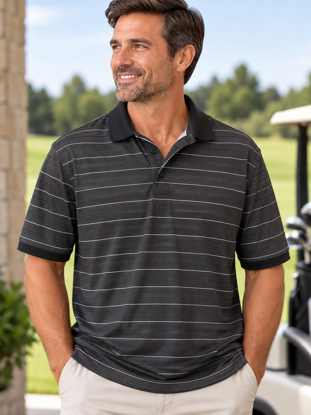 Callaway Opti-Dri Men’s Medium Black Striped Performance Golf Polo Shirt